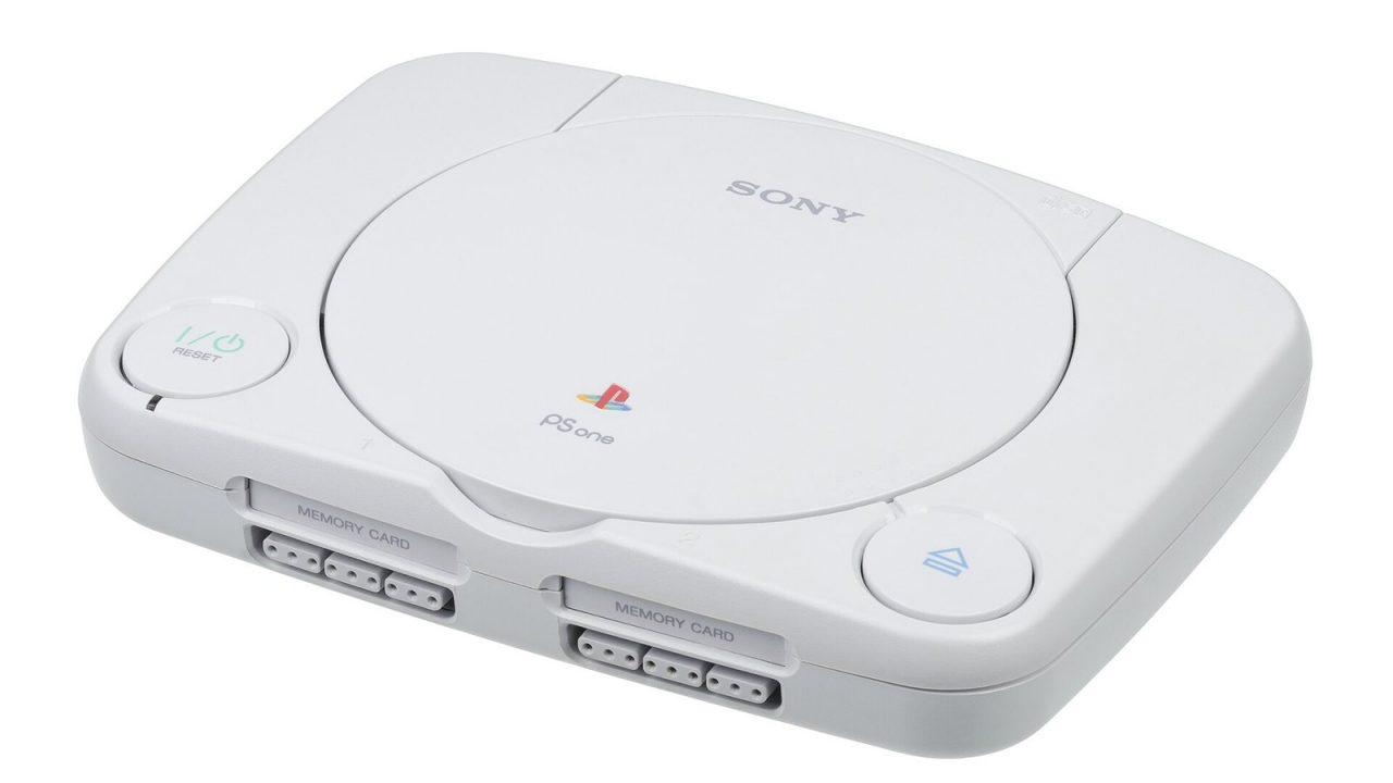 Small white Sony PSone console, the slimmed-down original PlayStation