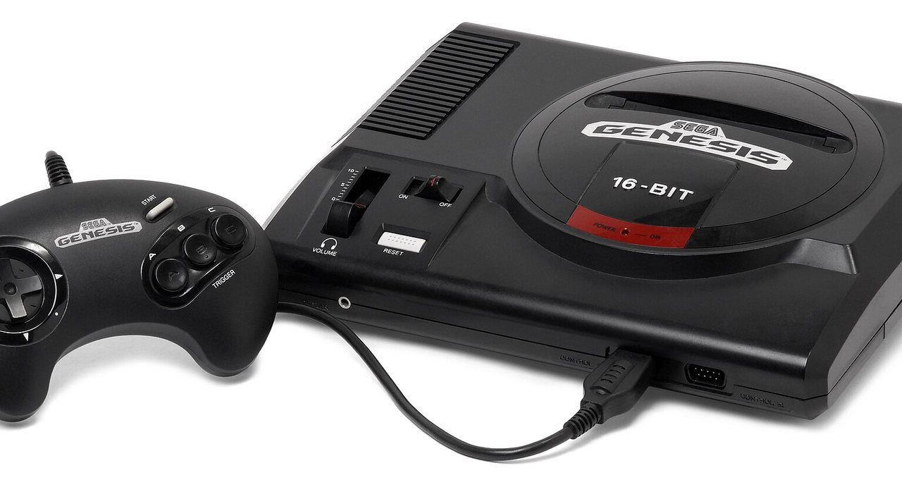 Black Sega Genesis model 1 console with a three-button controller