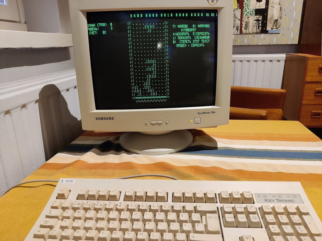 The first version of Tetris running on a monitor in a museum display