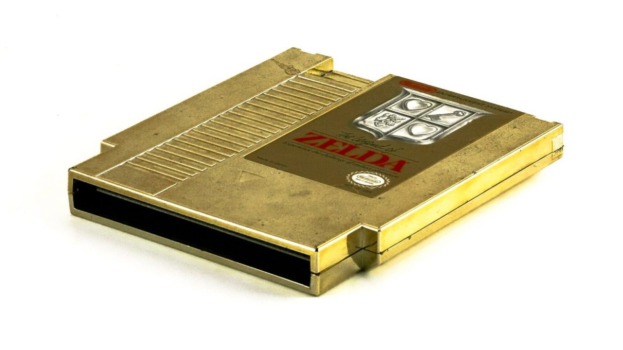Gold-coloured NES cartridge of The Legend of Zelda